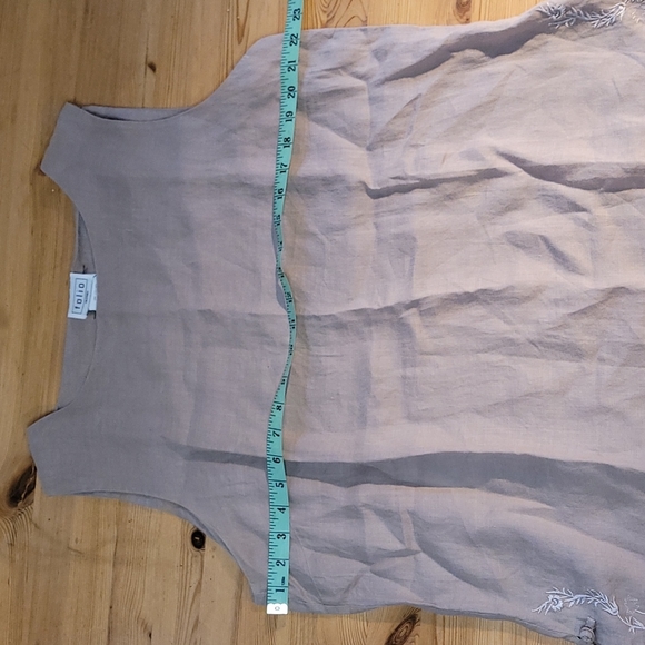 Vintage 100% linen embroidered beige Folio tank shell - Picture 2 of 6